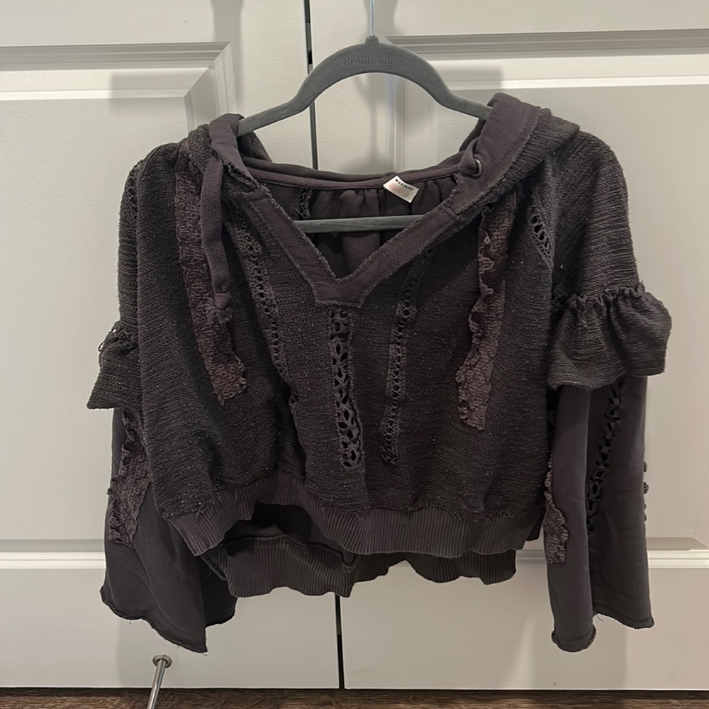 Free People Movement Ruffle Sleeve Cropped Hoodie